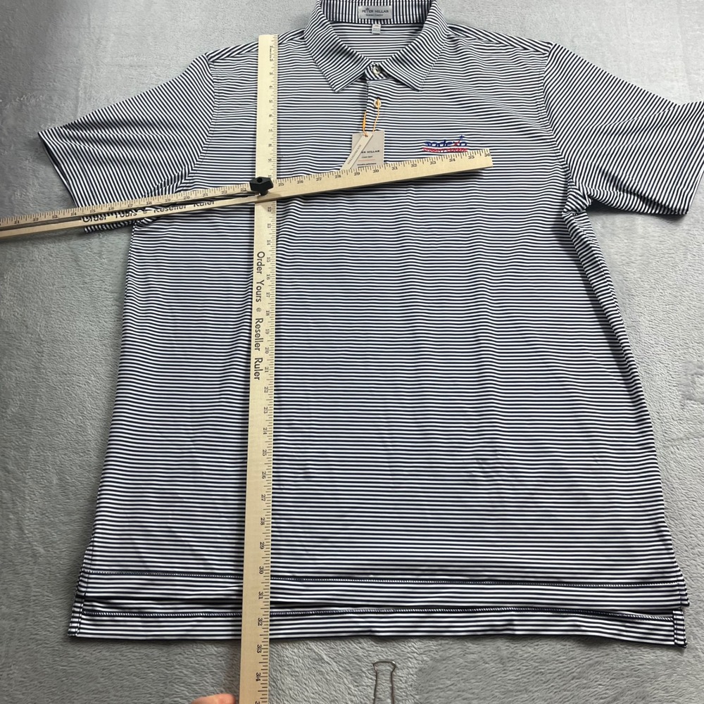 Peter Millar Summer Comfort Polo Shirt Mens XL Navy White Stripe Sodexo Charity - Picture 7 of 10